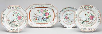 STEKFAT samt TALLRIKAR 4 delar, kompaniporslin, Qianlong 1736-95.
