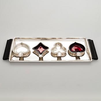 A tray with ashtrays, silver and glass, Czechoslovakia 1942-1945.