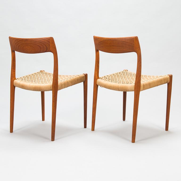 Niels Otto Møller, stolar, 6 st, modell 77, J.L. Møllers Møbelfabrik, Danmark, 1960-tal.