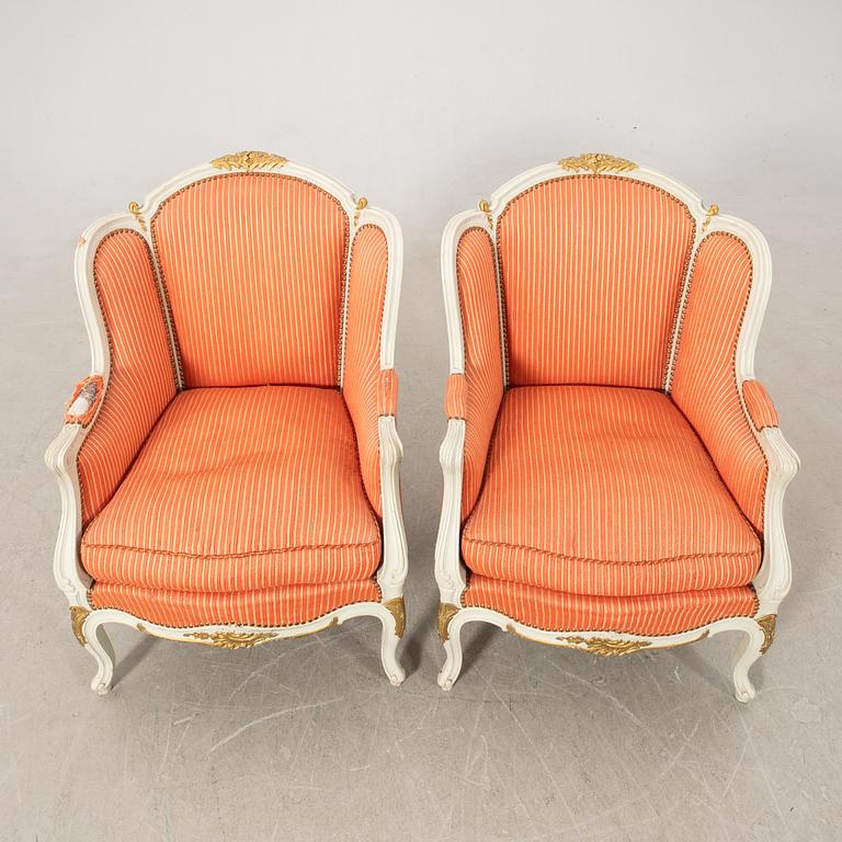 Bergèrer/fåtöljer ett par Rokoko-stil 1900-talets första hälft.