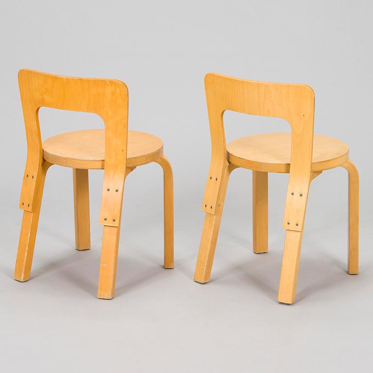 Alvar Aalto, children's chairs, model N65, for Artek, late 1990s.