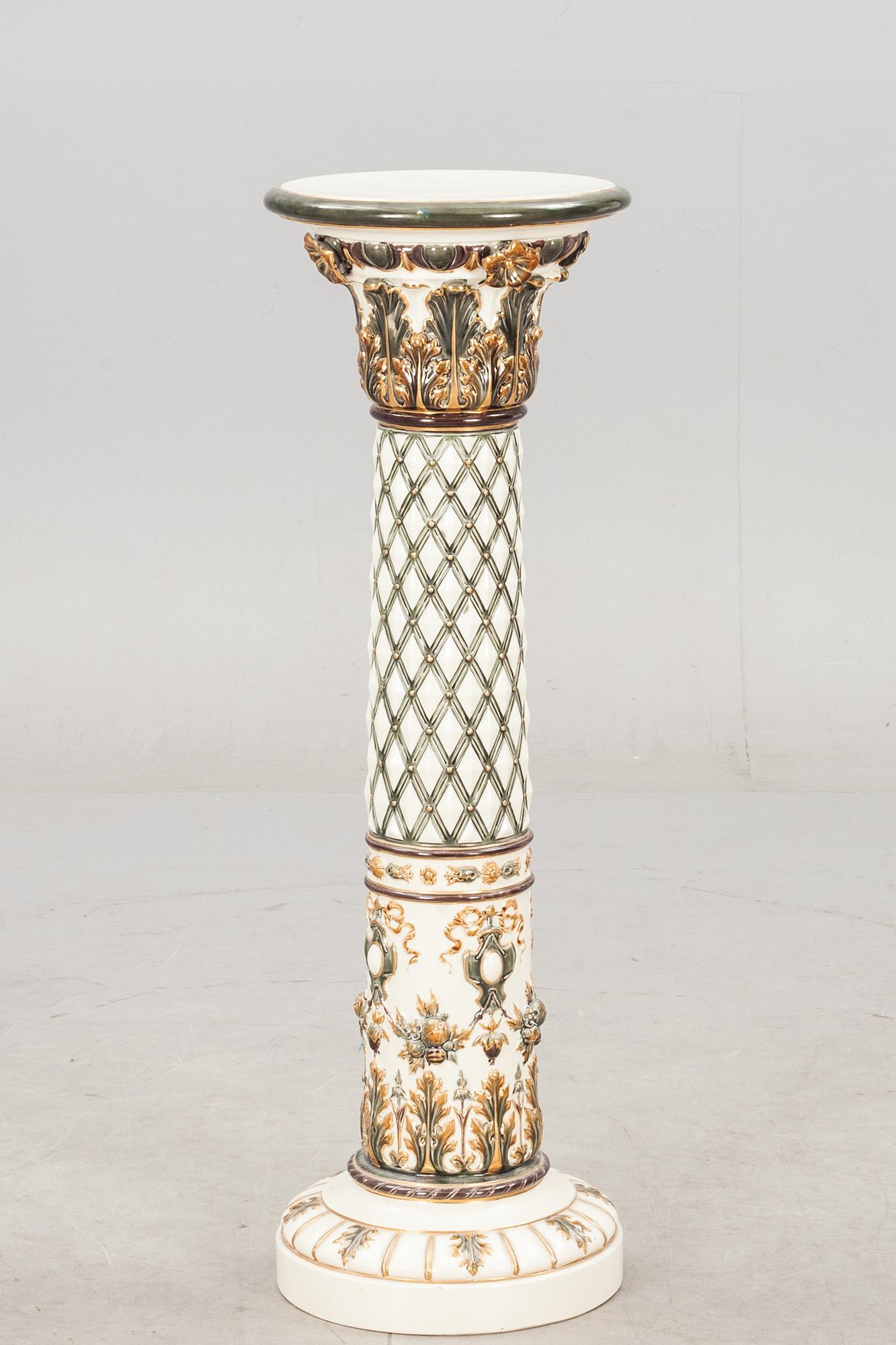 PIEDESTAL, flintgods, majolika, Rörstrand.