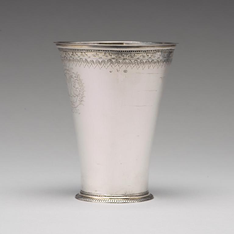 A Swedish 18th century parcel-gilt silver beaker, mark of Carl Lilja, Stockholm 1721.