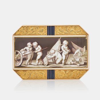 An early 19th century gold and enamel box, unidentified mark M, possibly Switzerland.