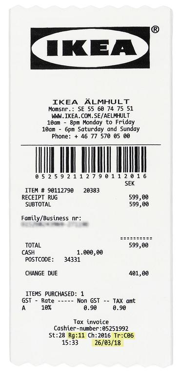 Virgil Abloh, rug "Receipt", IKEA x Virgil Abloh, "MARKERAD" collection, approx. 200 x 90 cm.