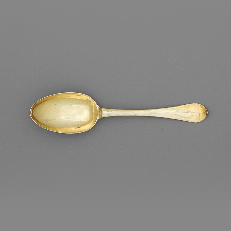 A Swedish 18th century silver-gilt spoon, marks of Petter Hennings widow, Stockholm 1720.