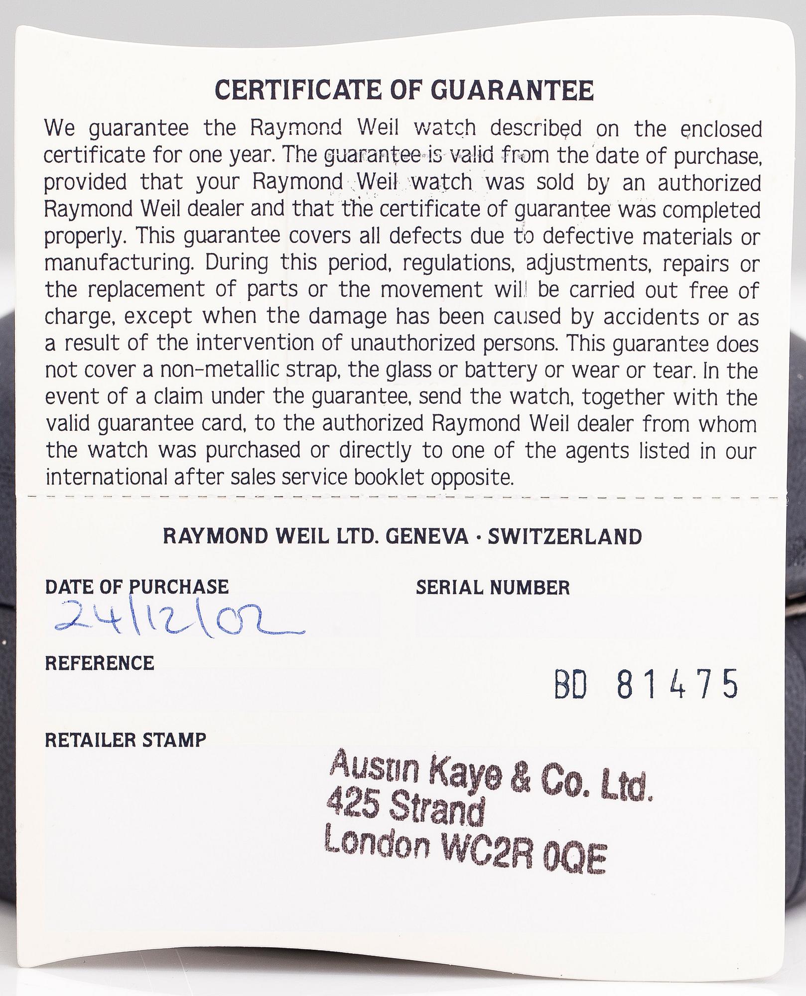 Raymond Weil, Parsifal, armbandsur, 19 x 22 mm.