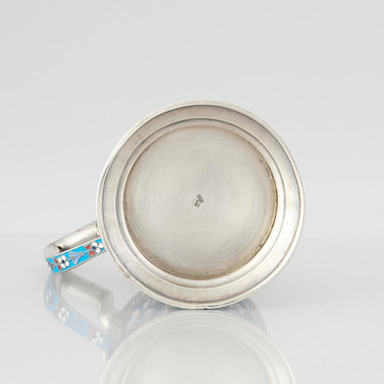 A Russian silver and enamel tea-glass holder, Moscow 1899-1908. Possibly Vasily Agafonov.