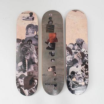 Jockum Nordström & Disagree, skateboarddeck, 3 st, Disagree Skateboards, Sverige, 2000-tal.