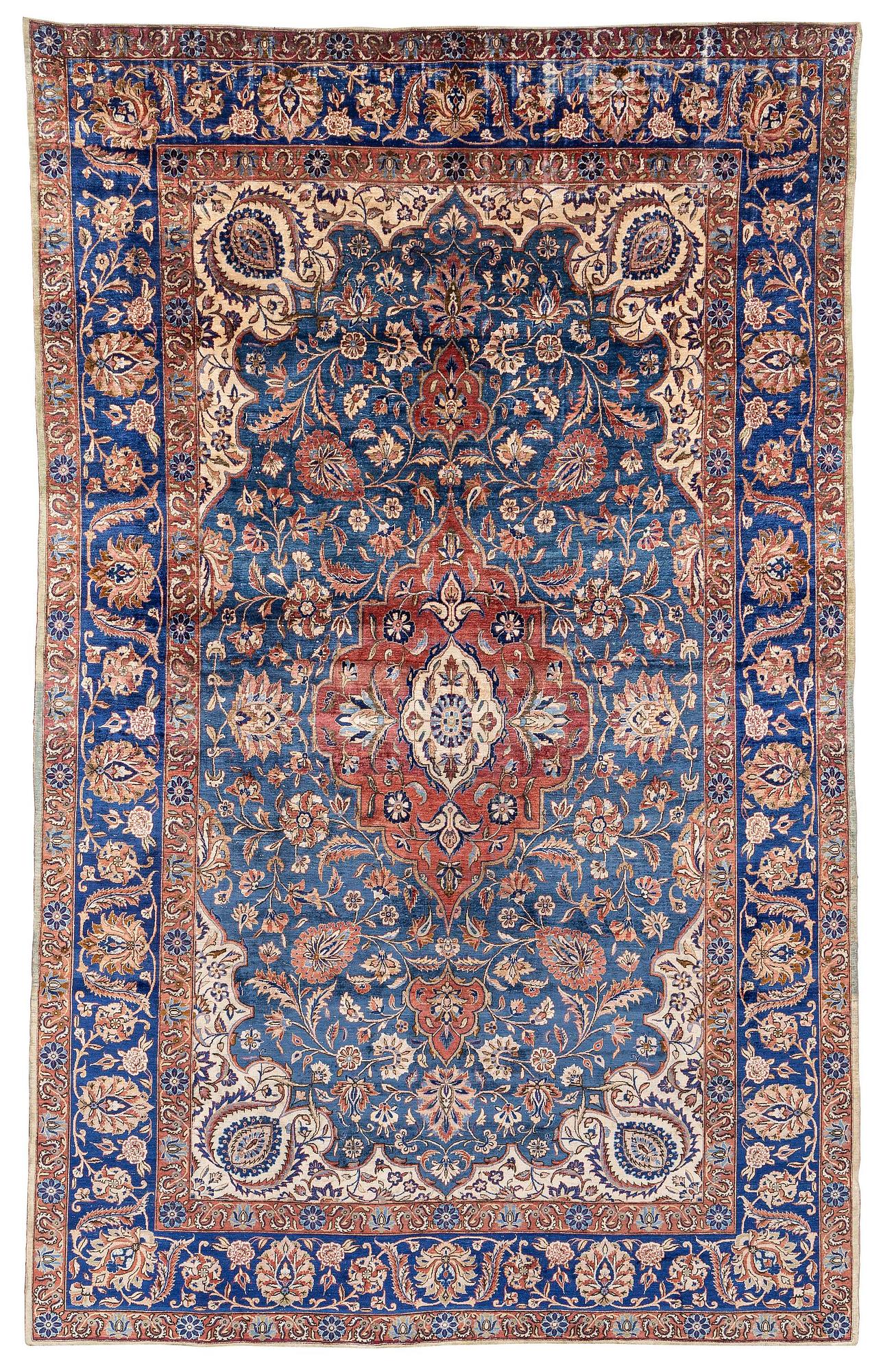 An antique silk Kashan, Central Persia, c. 320 x 201 cm.