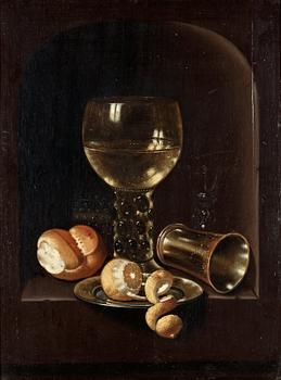 290. Monogramisten V.S-Z, Stillife with glas, silver cup, lemon and bread.