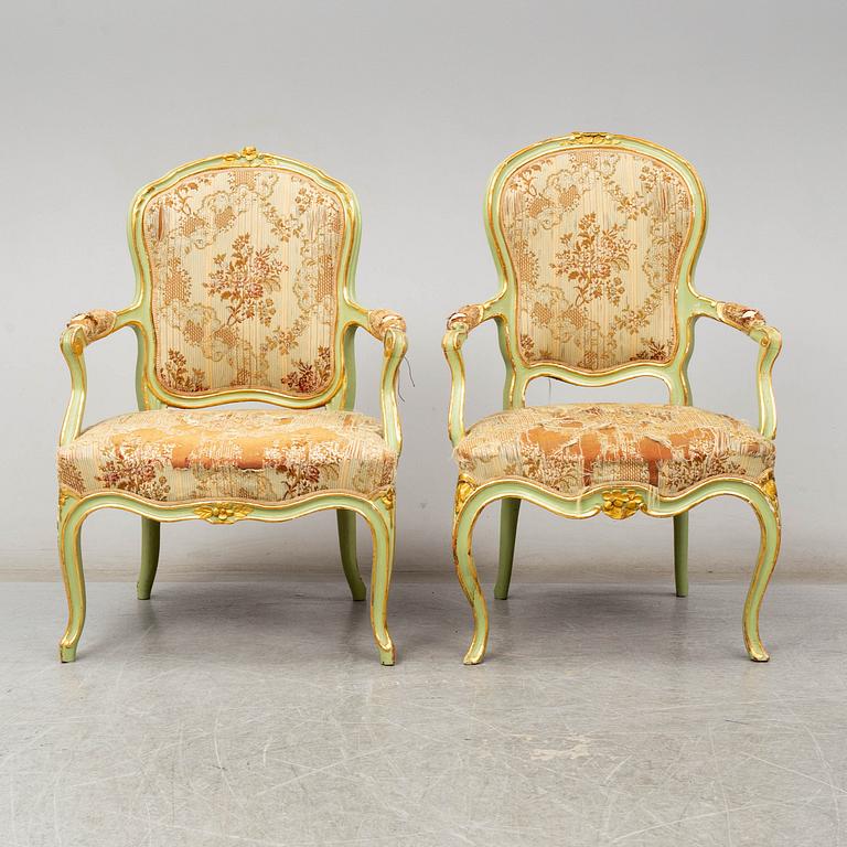 A pair of Swedish Rococo armchairs, second half of the 18th century.