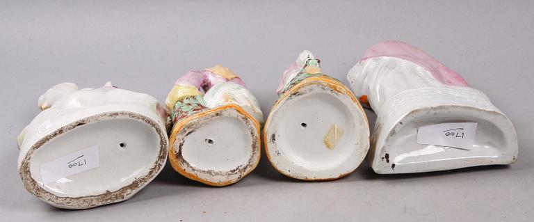 FIGURINER, 4 st, flintgods. Staffordshire, England, 1700/1800-tal.