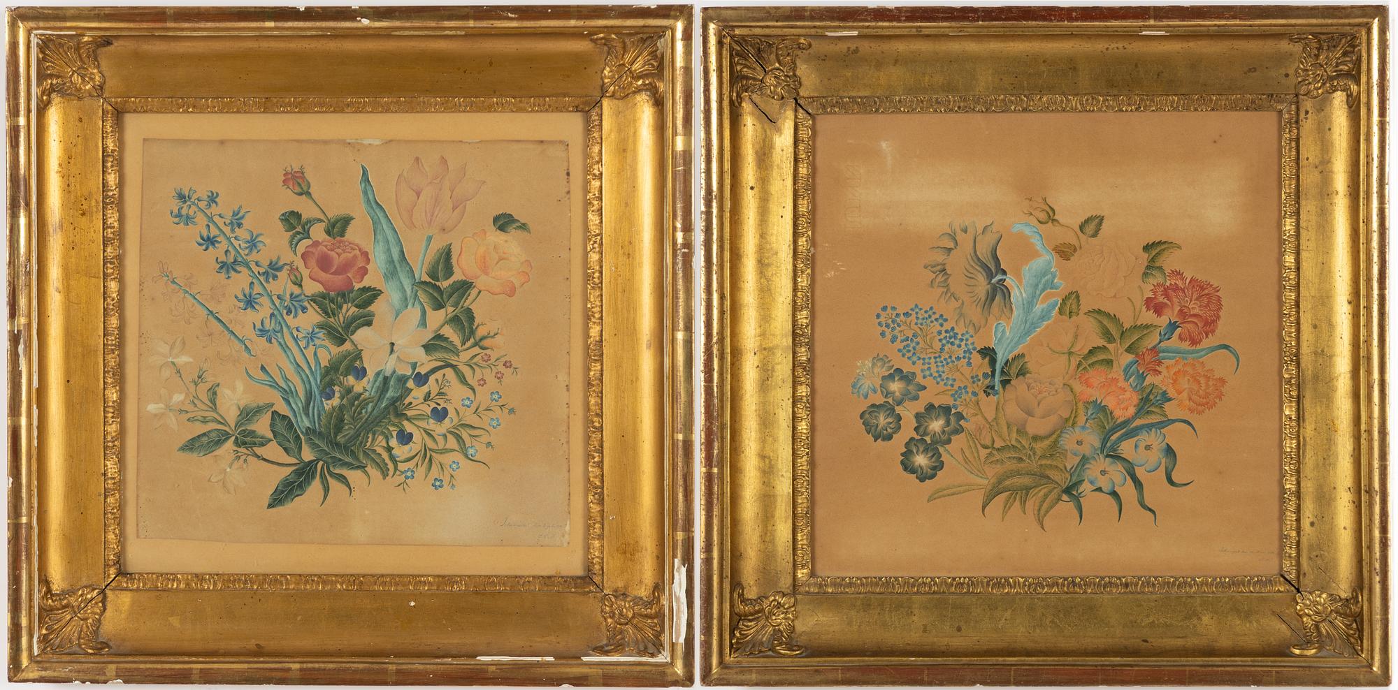 Unknown artist, early 19th century, Flowers, a pair.