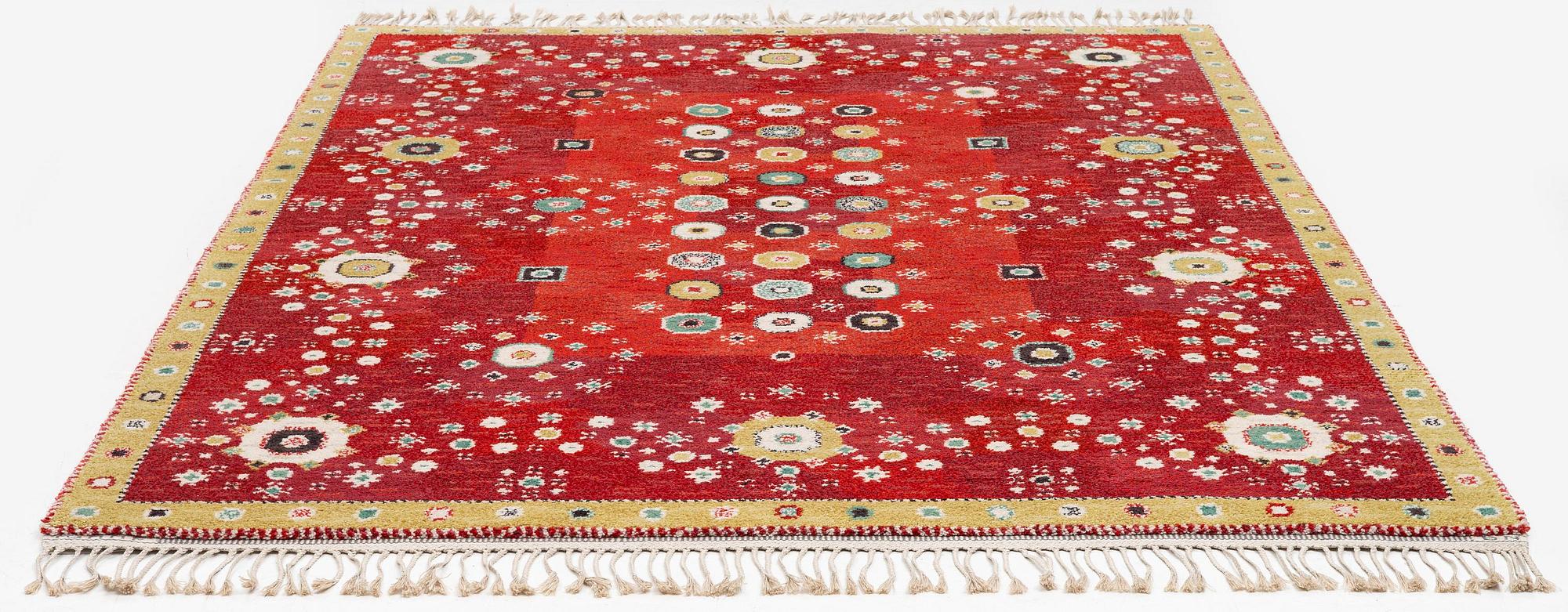 Barbro Nilsson, a 'Rabatten röd' carpet, knotted pile, 266 x 195 cm, signed AB MMF BN.