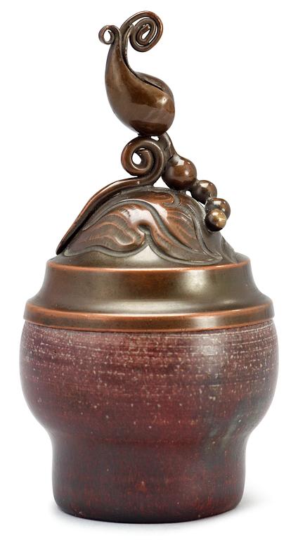 A Patrick Nordström stoneware vase with a bronze lid, Denmark 1912-22.