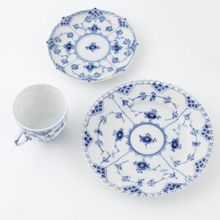 A 35-piece porcelain coffee service, "Musselmalet", mostly full lace, Royal Copenhagen, Denmark.