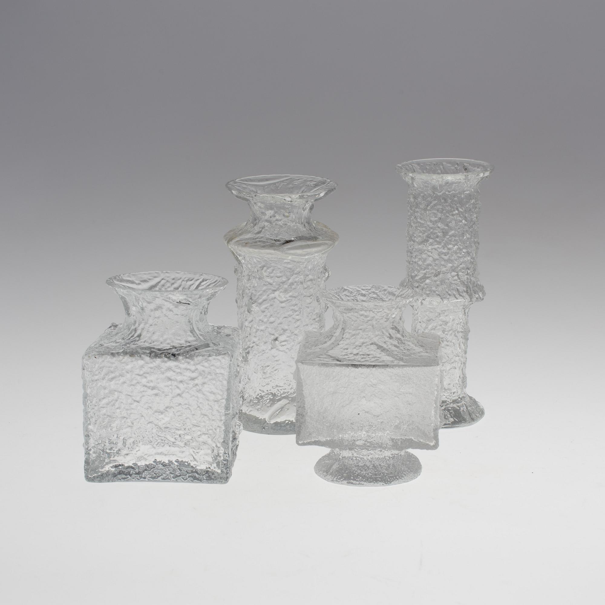 A lot of four, TIMO SARPANEVA GLASS VASES, Finlandia-series, signed TS.