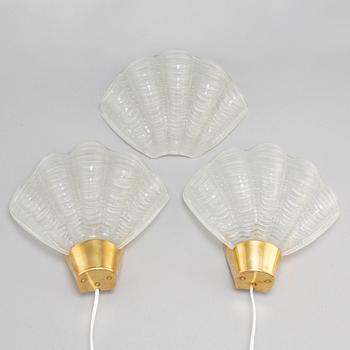 A pair of ASEA shell shaped glass wall lamps, 1940's.