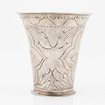 A silver beaker by Petter Lund, Nyköping, 1712.