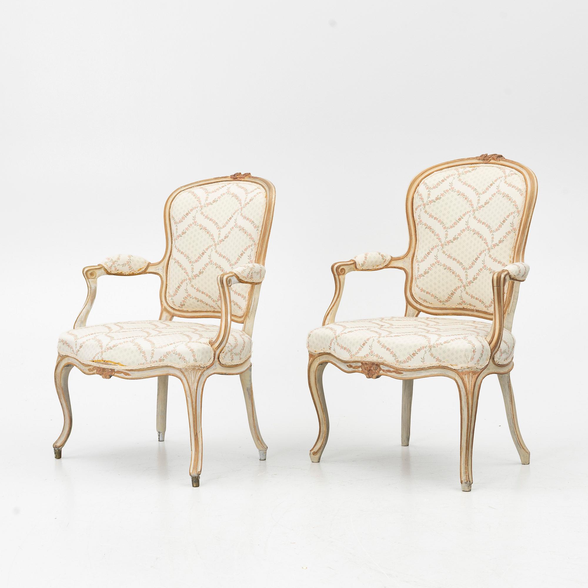 A matched pair of Rococo armchairs, 18th Century.