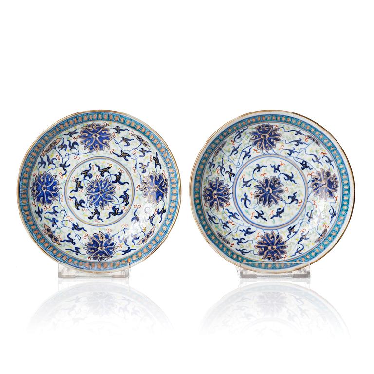 A pair of lotus dishes, Qing dynasty, with Guangxu mark and of the period (1875-1908).