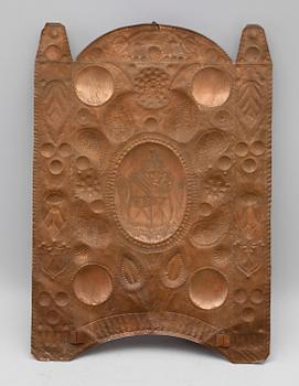 VÄGGPLÅT, koppar, 1700-/1800-tal.