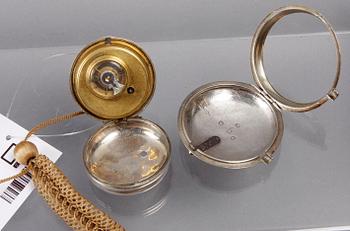 FICKUR, 2 st, silver, bla Wallerius, Norrköping. Tidigt 1800-tal.