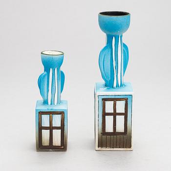 Heljä Liukko-Sundström, two candlesticks signed H L-S and numbered 44/-93, 49/-93 Arabia Finland.