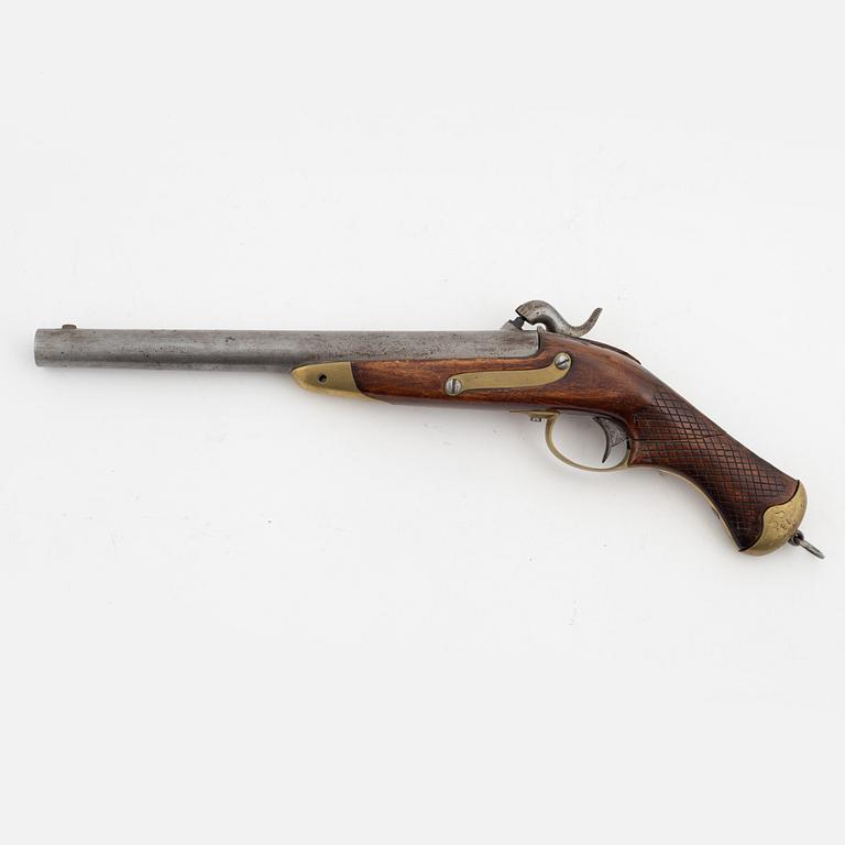 A Swedish smooth bored percussion pistol, 1850 pattern.