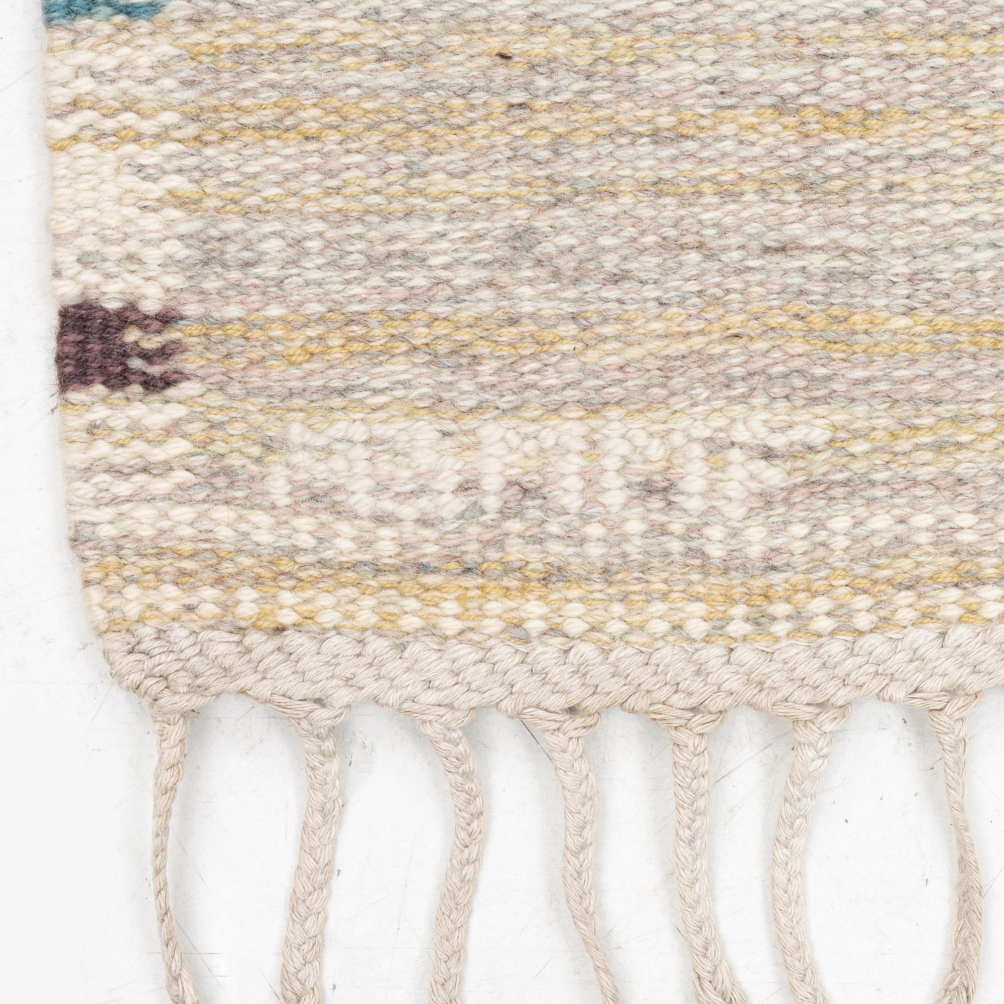 Barbro Nilsson, a carpet, 'Falurutan gul S', flat weave, c. 223 x 115 cm, signed AB MMF BN.