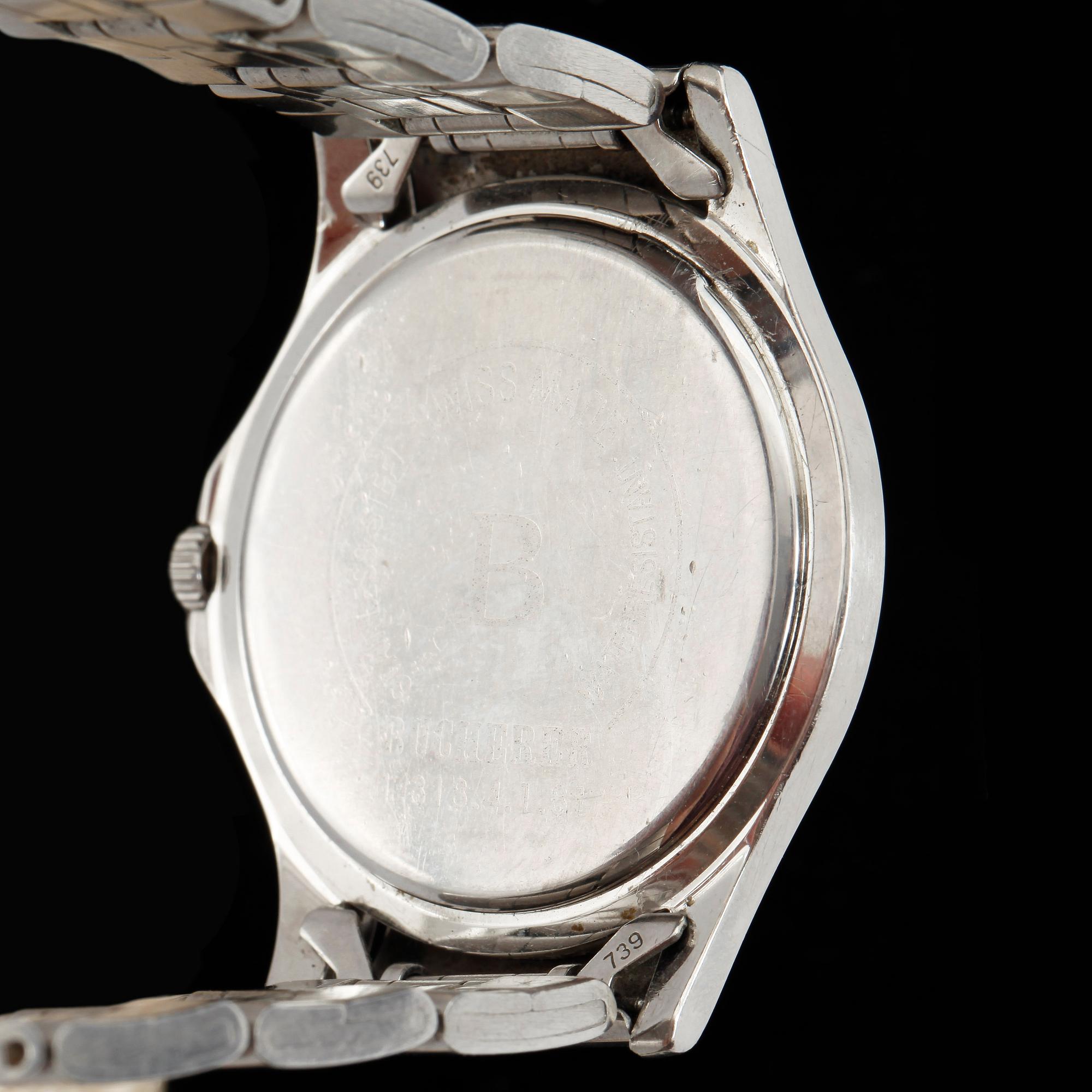 ARMBANDSUR, herr, Bucherer, stål, sent 1900-tal.