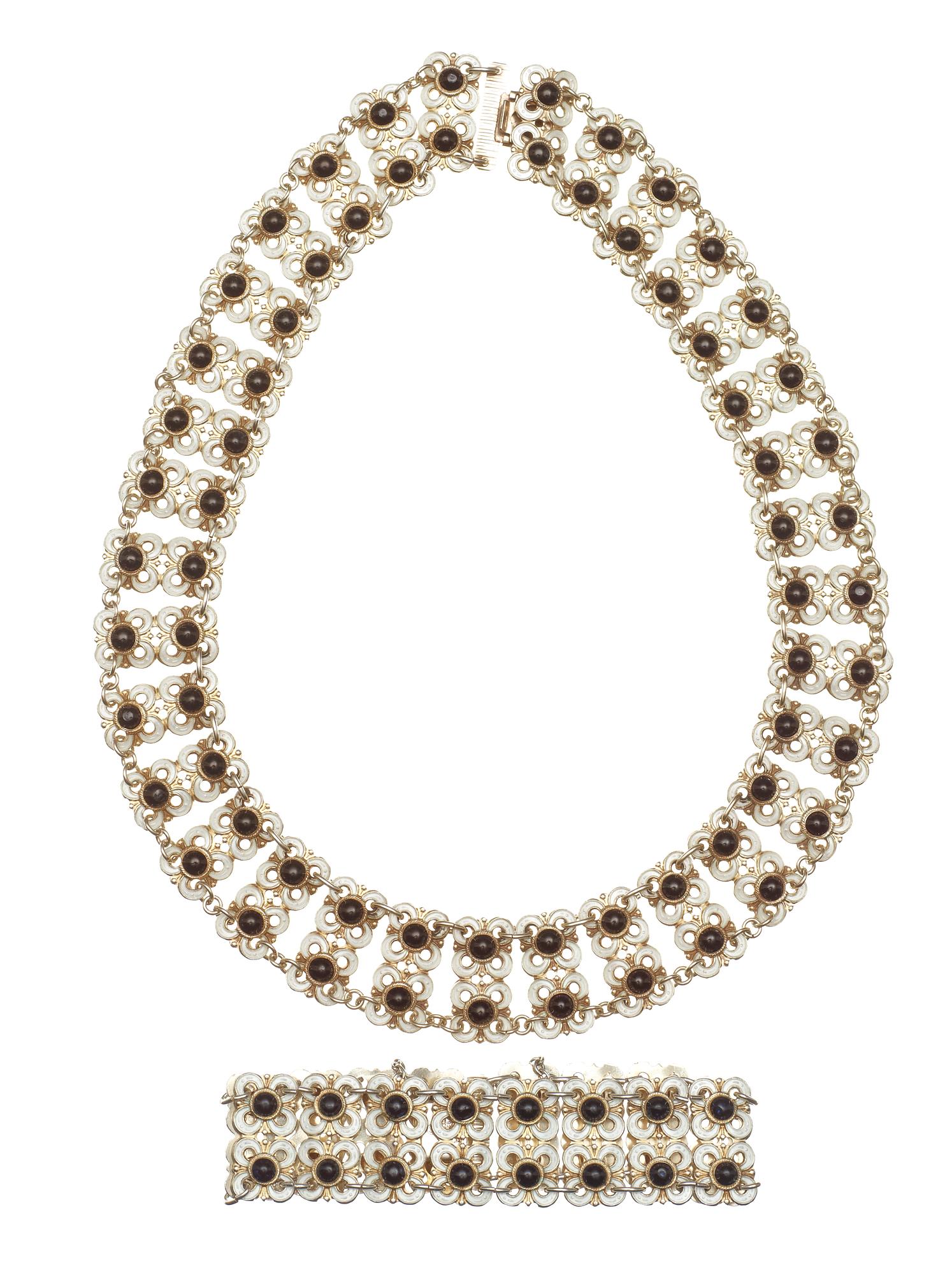 A David-Andersen gilt sterling necklace and bracelet with black and white enamel, Norway, probably 1950's.