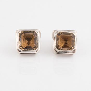 Karl-Ingemar Johansson, cuff links, silver with smoky quartz.