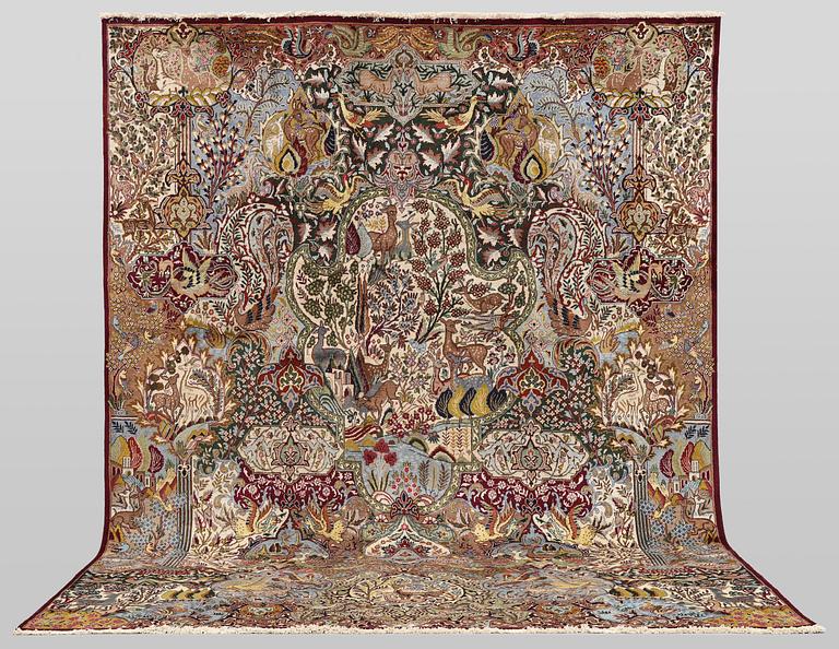 A figural Kashmar carpet, c. 385 x 300 cm.