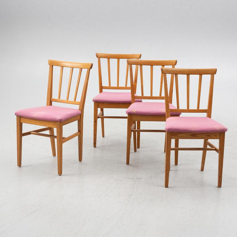 Carl Malmsten, dining table and four chairs, including Svensk Fur, second half of the 20th century.