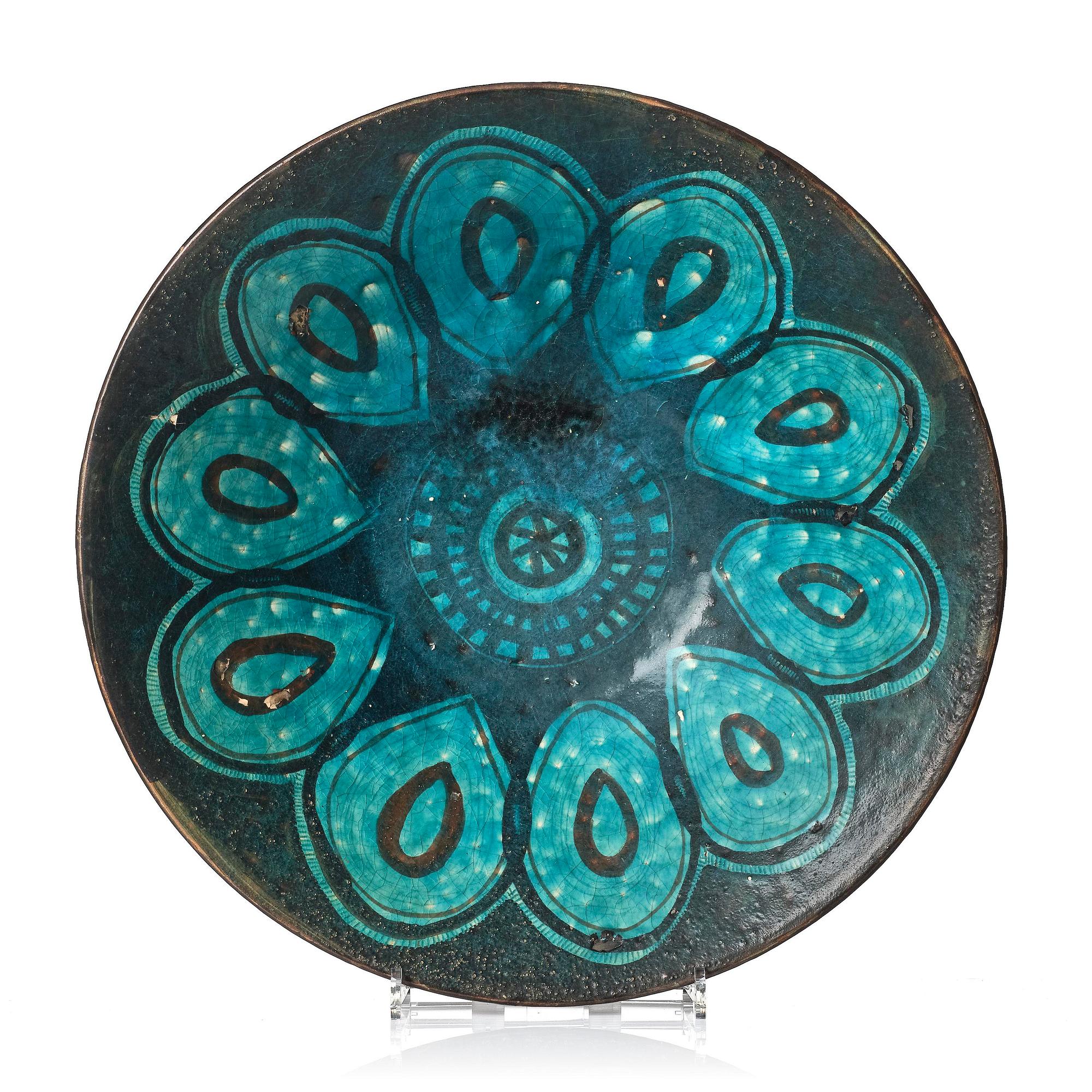 Signe Persson-Melin, a grand ceramic dish, executed in her workshop, Malmö 1959.