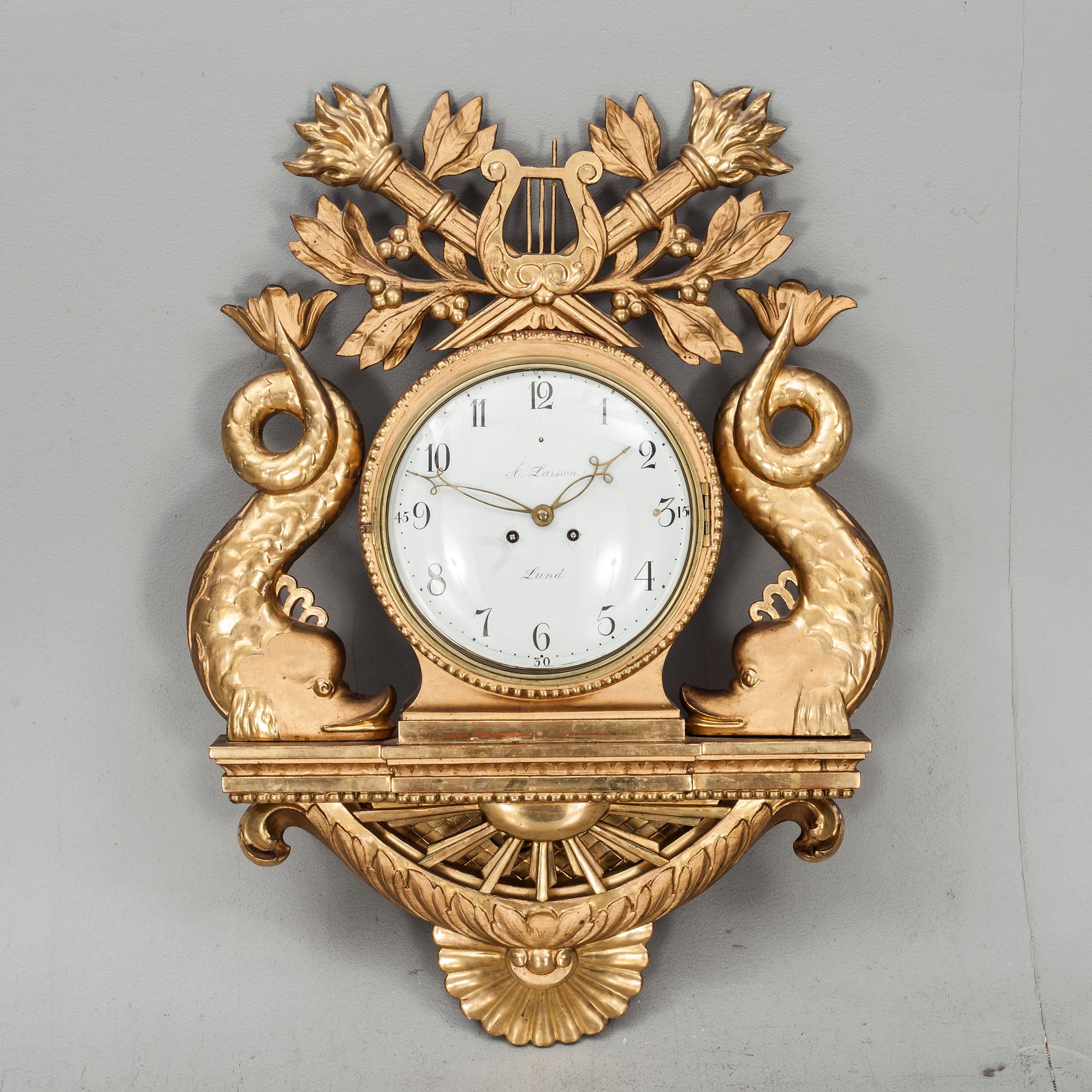 VÄGGPENDYL, empirestil, märkt A Larsson, Lund.