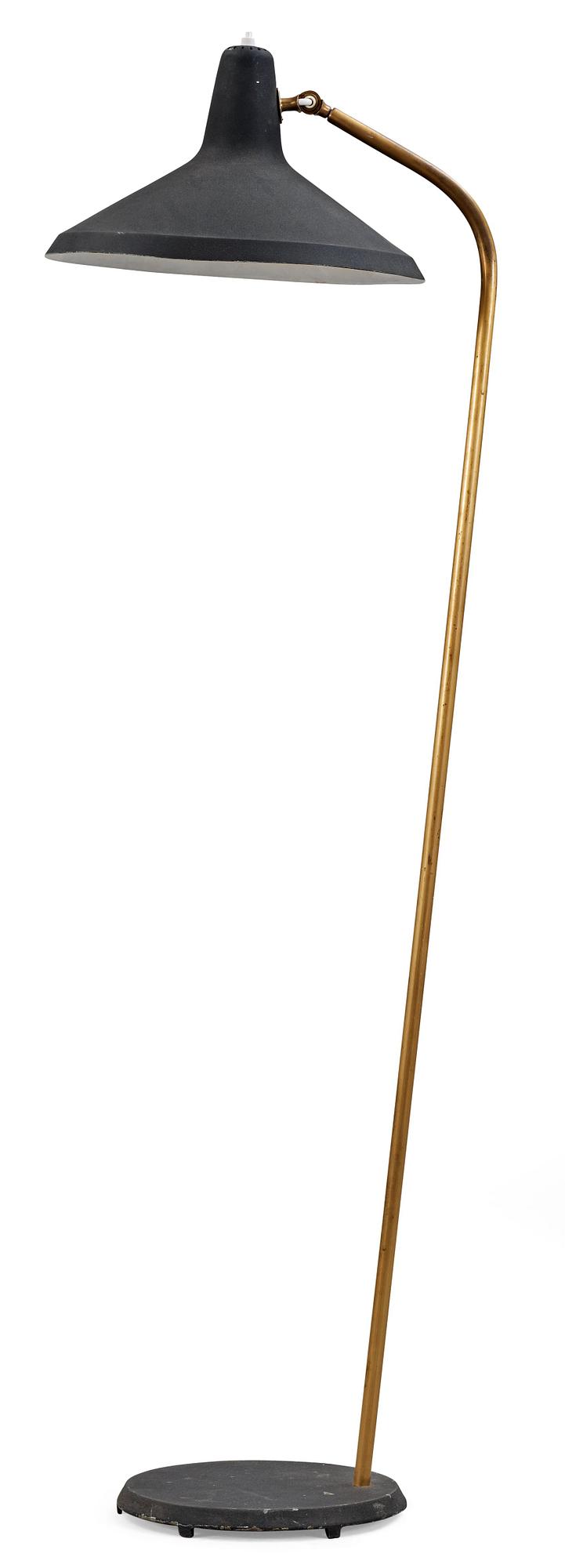 A Greta Magnusson Grossman 'G-10' black lacquered metal and brass floor lamp by Bergboms, Sweden 1950's.