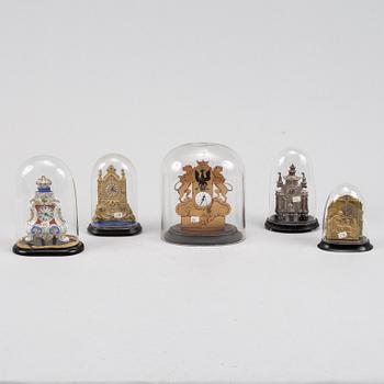 A set of five miniature timepieces from France and Germany, second half of the 19th Century.