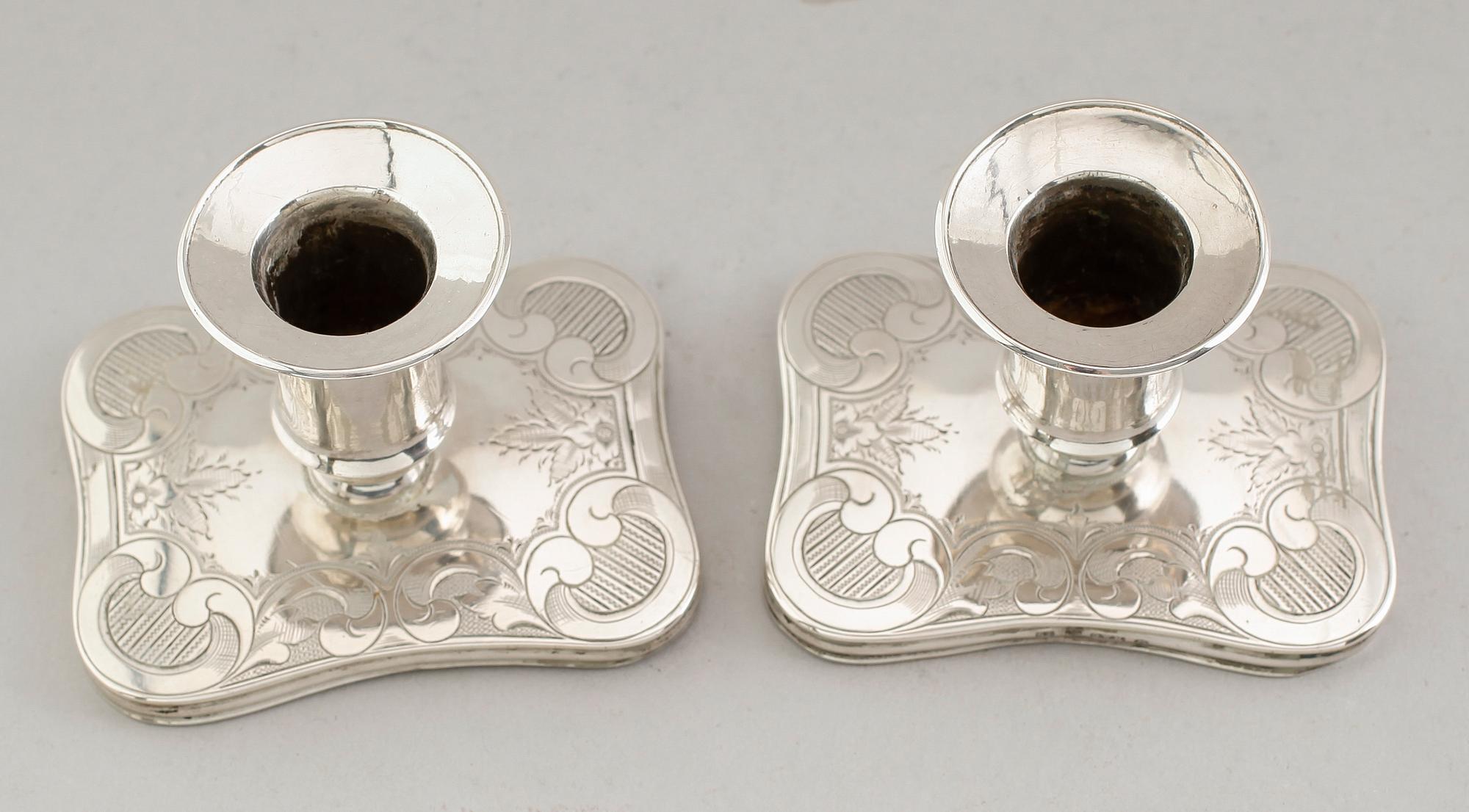 LJUSSTAKAR, 1 par, silver, Otto Wilhelm Kjellberg, Västerås 1870.