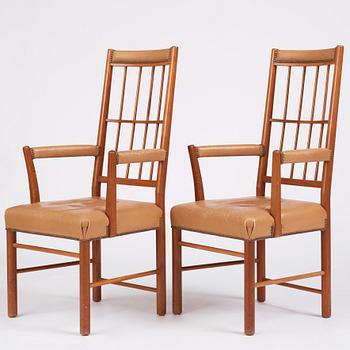 Josef Frank, a pair of mid-Century mahogany chairs, Svenskt Tenn Sweden, model nr 652.