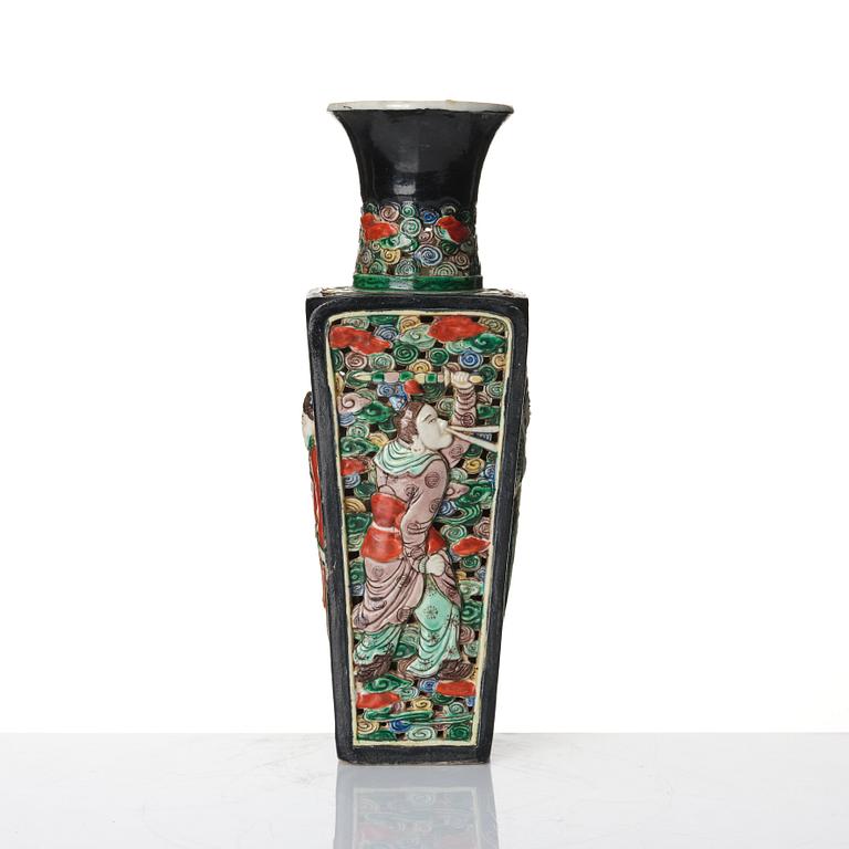 A famille noire pireced vase, Qing dynasty, 19th Century.