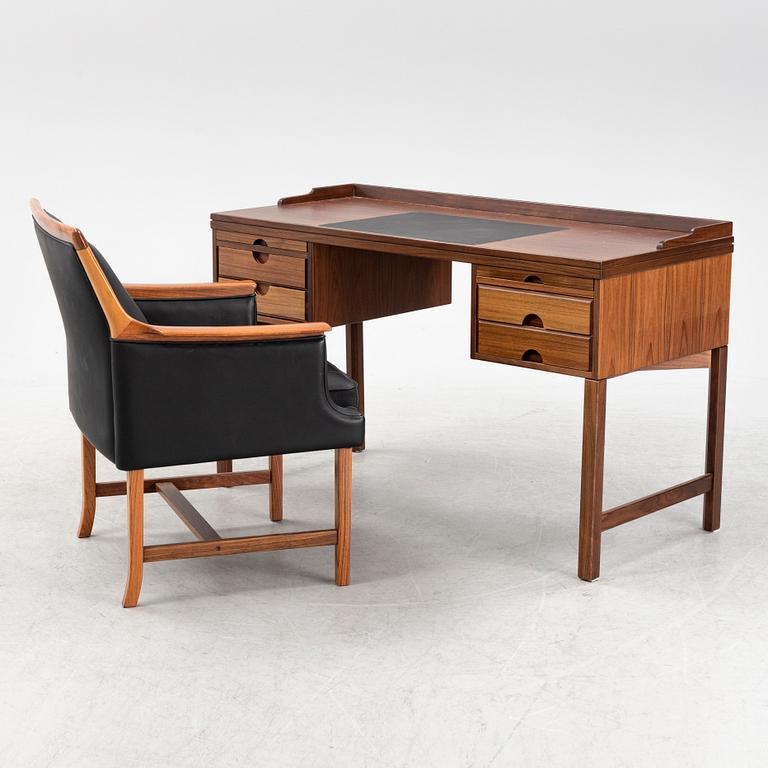 Torbjørn Afdal, a 'Minerva' rosewood desk and a chair, Bruksbo, Haug Snekkeri AS, Norway, 1960's.