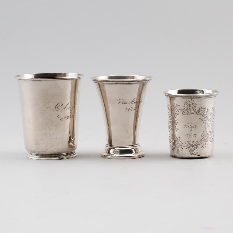 BÄGARE, 3 st, silver, 1800-/1900-tal. Vikt ca 224 gram.