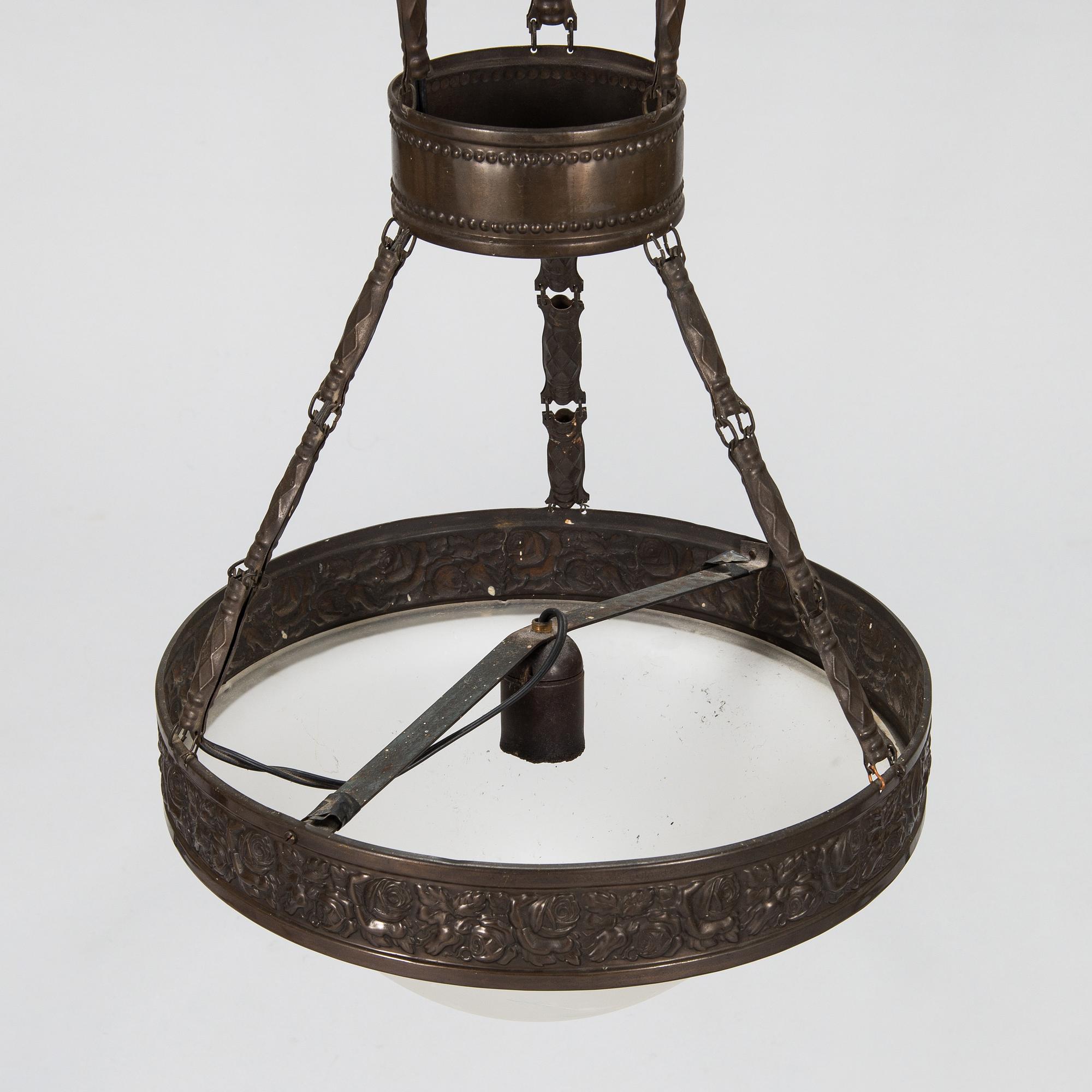 An early 20th century Jugend style ceiling lamp.