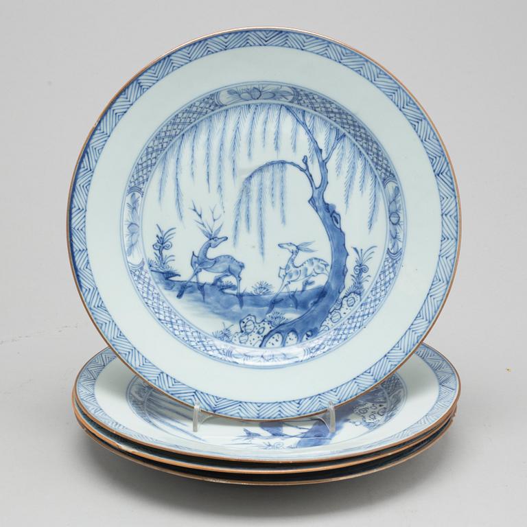 Four blue and white porcelain plates, Qing dynasty, Yongzheng (1723-35).