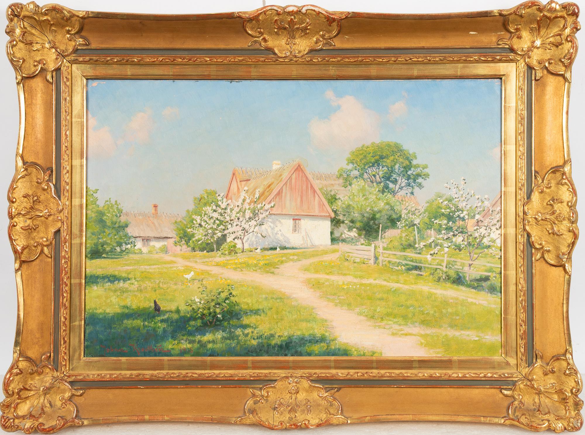 Johan Krouthén, Gårdsidyll med pickande höns.