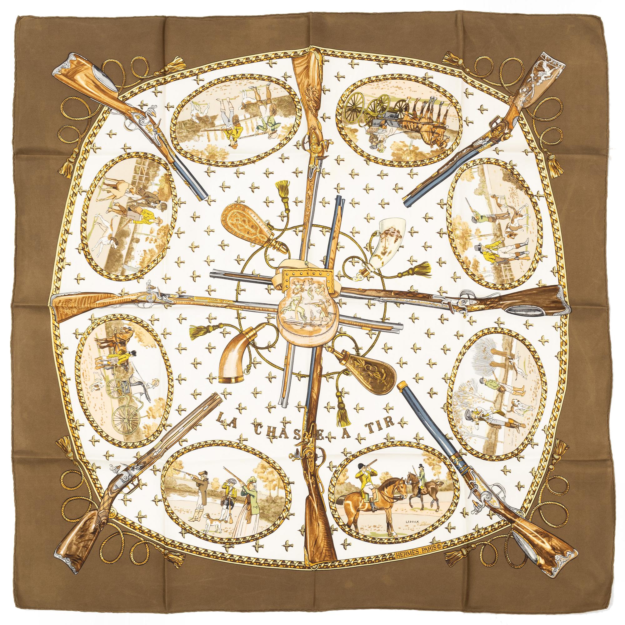 Hermès, a 'La Chasse a Tir' silk scarf.