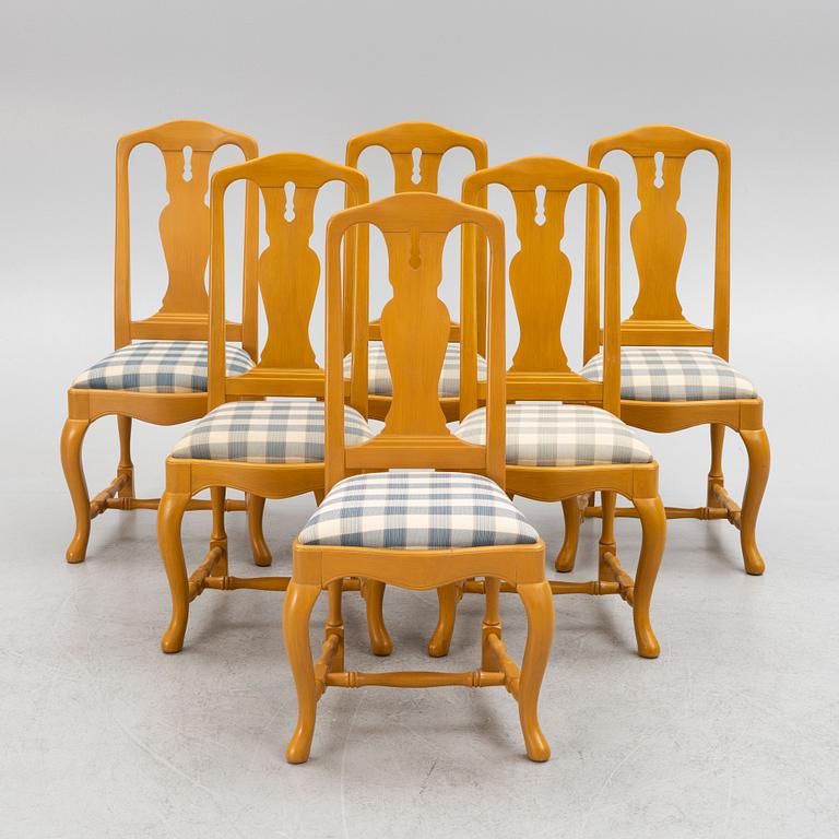 Six rococo style chairs, late 20th century.